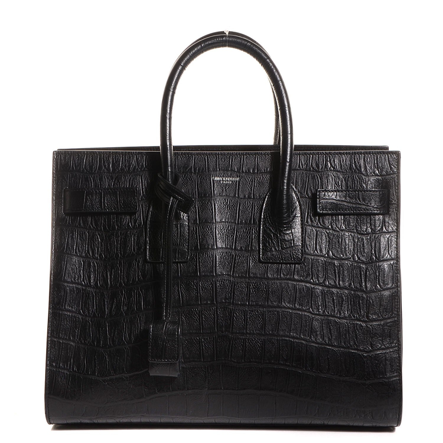 Saint Laurent Calfskin Crocodile Embossed Small Sac de Jour Bag Black 1 of 7