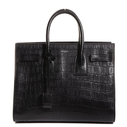 Saint Laurent Calfskin Crocodile Embossed Small Sac de Jour Bag Black 1 of 7