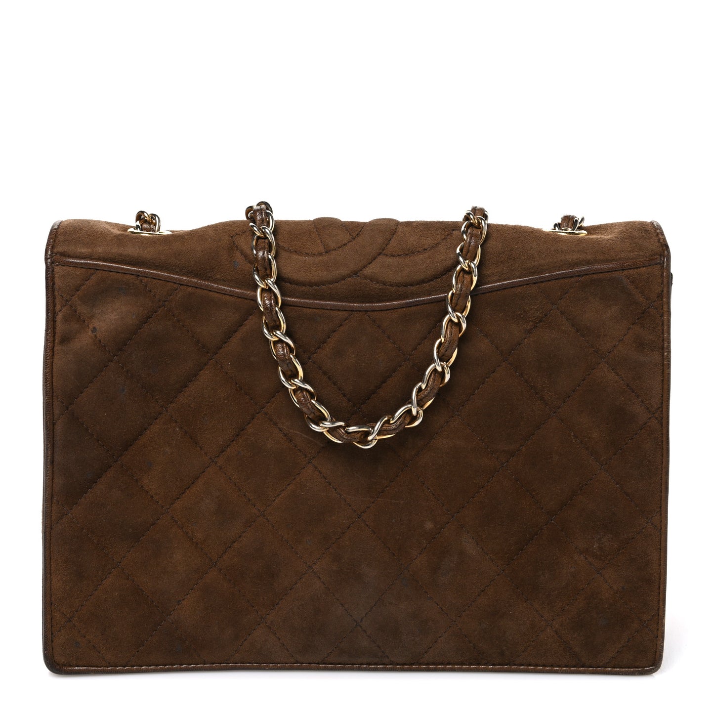 Suede Quilted CC Shoulder Bag Brown