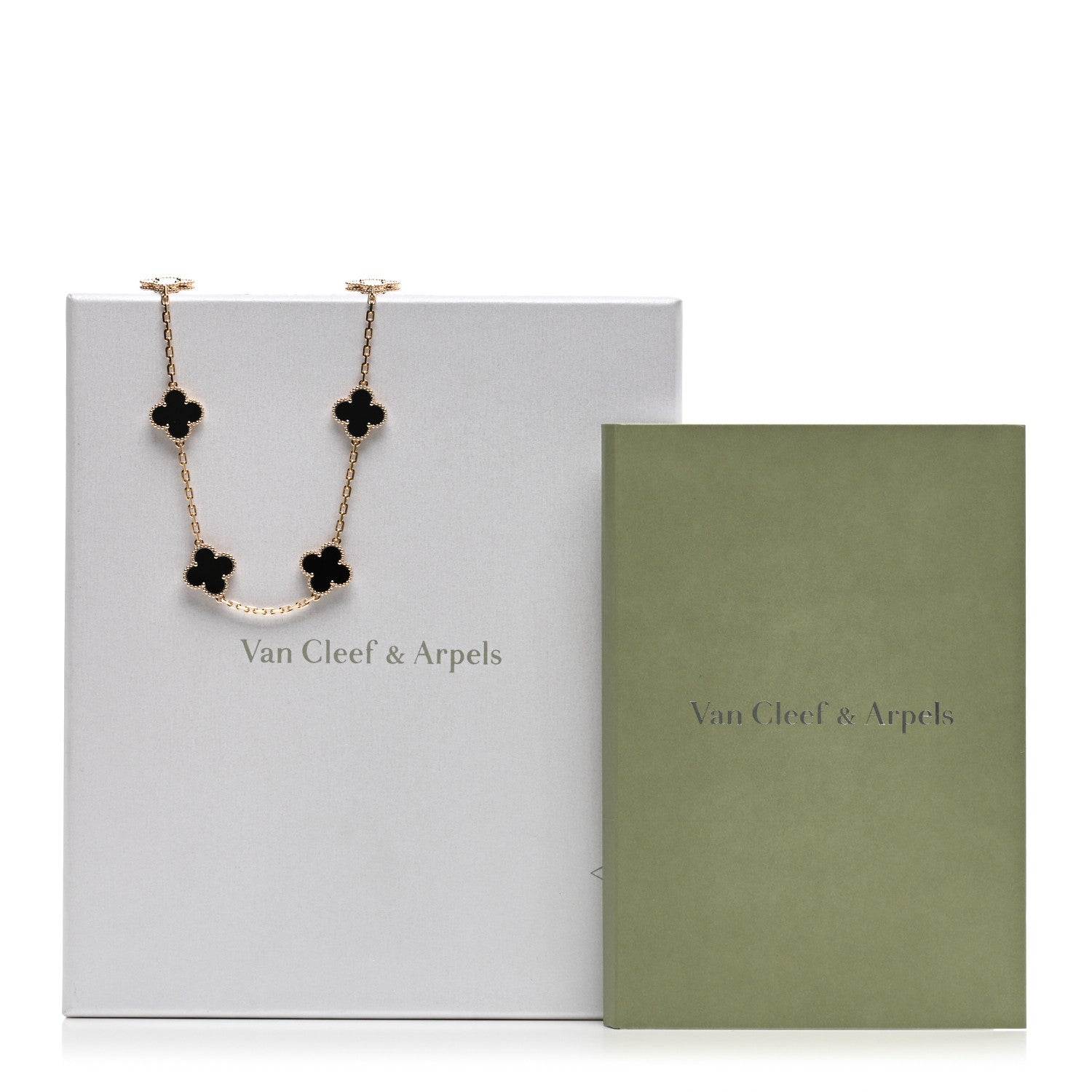 Van Cleef & Arpels 18K Yellow Gold Black Onyx 10 Motifs Vintage Alhambra Necklace 5 of 5
