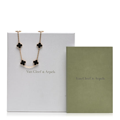 Van Cleef & Arpels 18K Yellow Gold Black Onyx 10 Motifs Vintage Alhambra Necklace 5 of 5