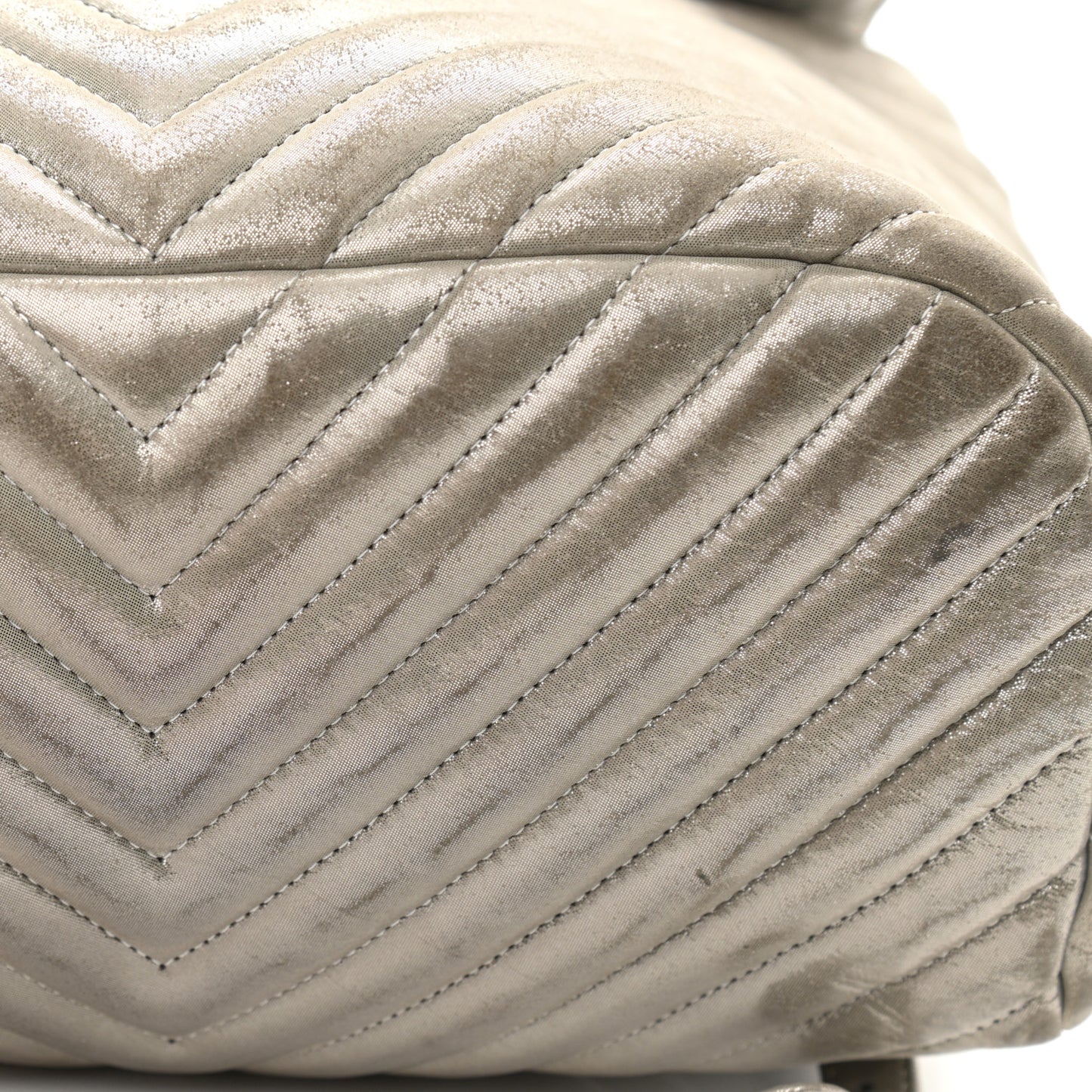 Iridescent Calfskin Chevron Quilted Large Urban Spirit Backpack Silver