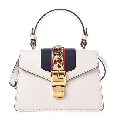 Gucci Calfskin Mini Sylvie Top Handle Bag White 1 of 10
