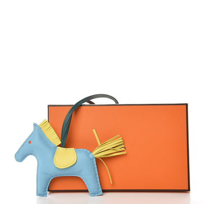 Hermes Milo Lambskin Grigri Rodeo Horse Bag Charm MM Bleu Celeste Lime Malachite 4 of 4