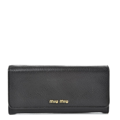 Miu Miu Goatskin Madras Flap Wallet Black 1 of 12