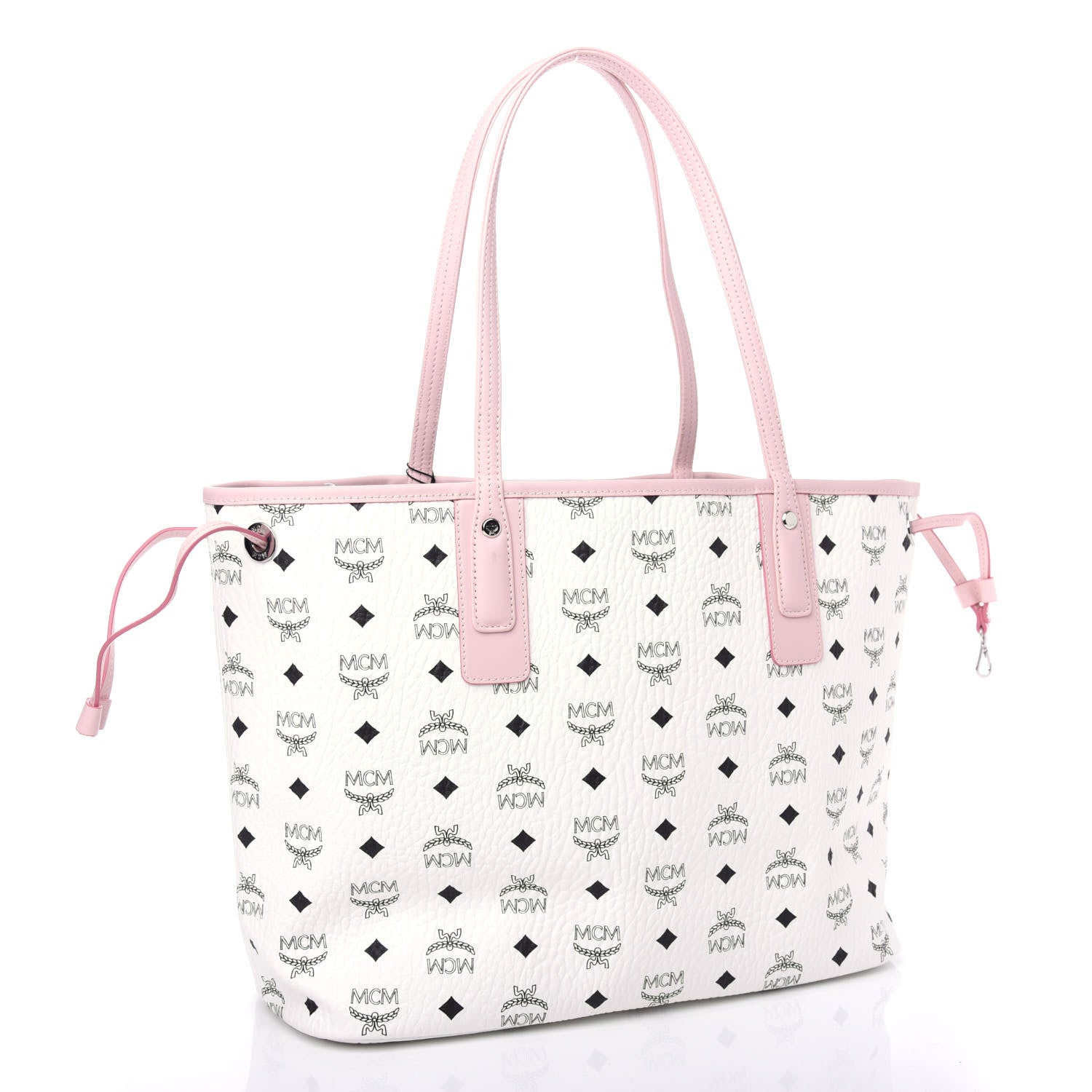 MCM Visetos Medium Liz Reversible Shopper Tote White Powder Pink 4 of 10