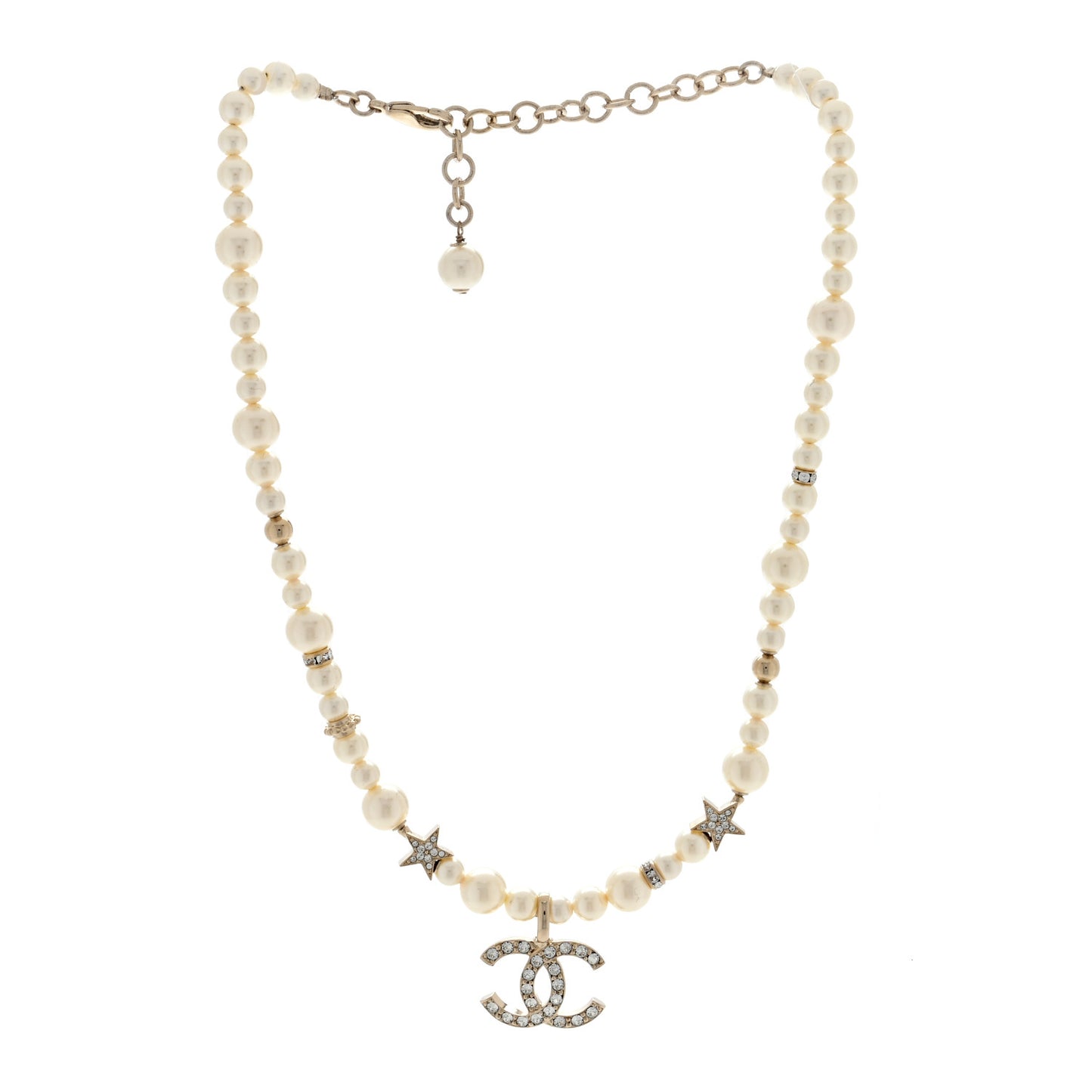 Metal Crystal Pearl CC Star Short Pendant Necklace Gold