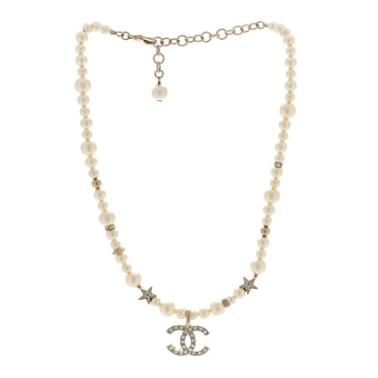 Chanel Metal Crystal Pearl CC Star Short Pendant Necklace Gold 2 of 3