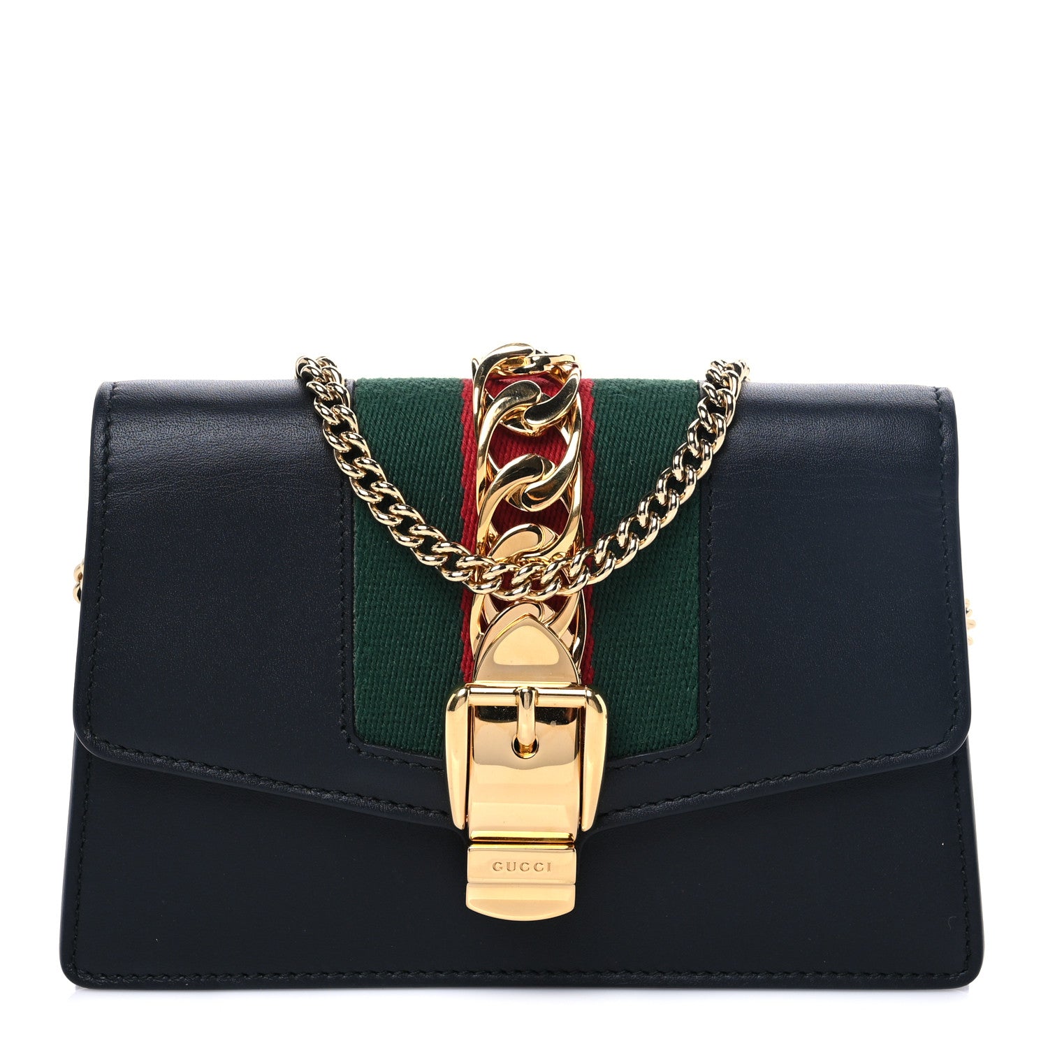 Gucci Calfskin Super Mini Sylvie Chain Shoulder Bag Black 1 of 7