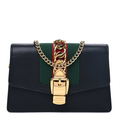 Gucci Calfskin Super Mini Sylvie Chain Shoulder Bag Black 1 of 7