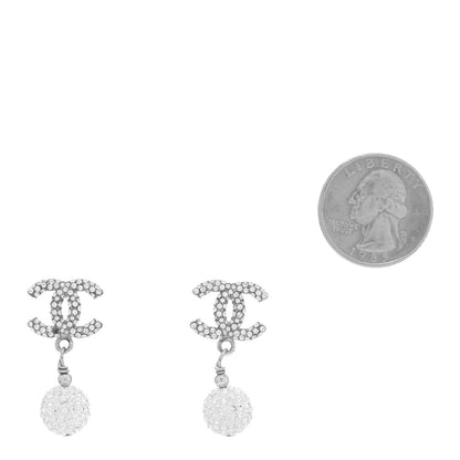 Chanel Crystal CC Drop Earrings White Silver 2 of 5