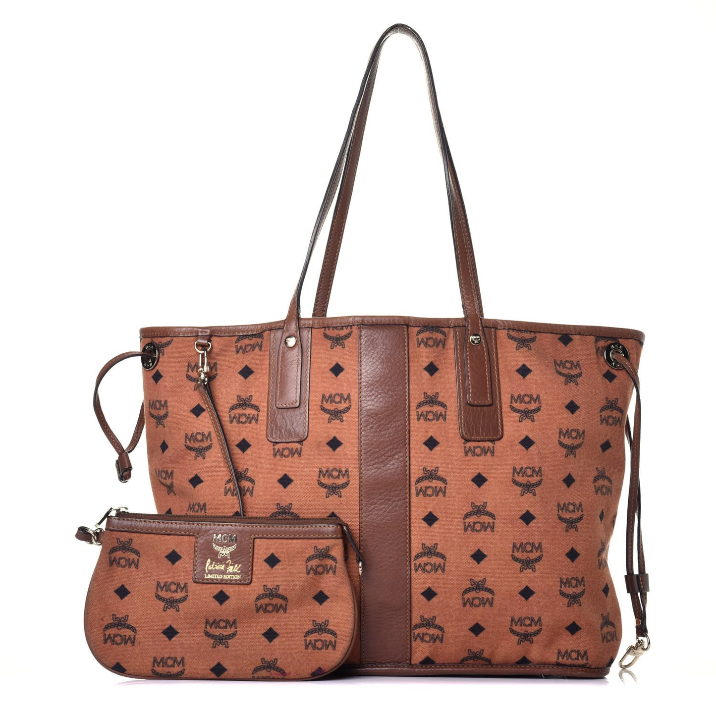 X Patricia Fields Visetos Medium Liz Reversible Shopper Tote Cognac