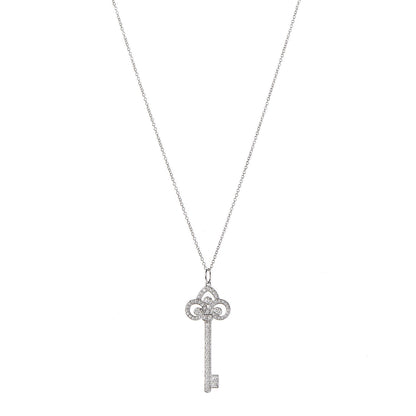 Tiffany Platinum Diamond .41ct Fleur De Lis Key Pendant Necklace 1 of 8