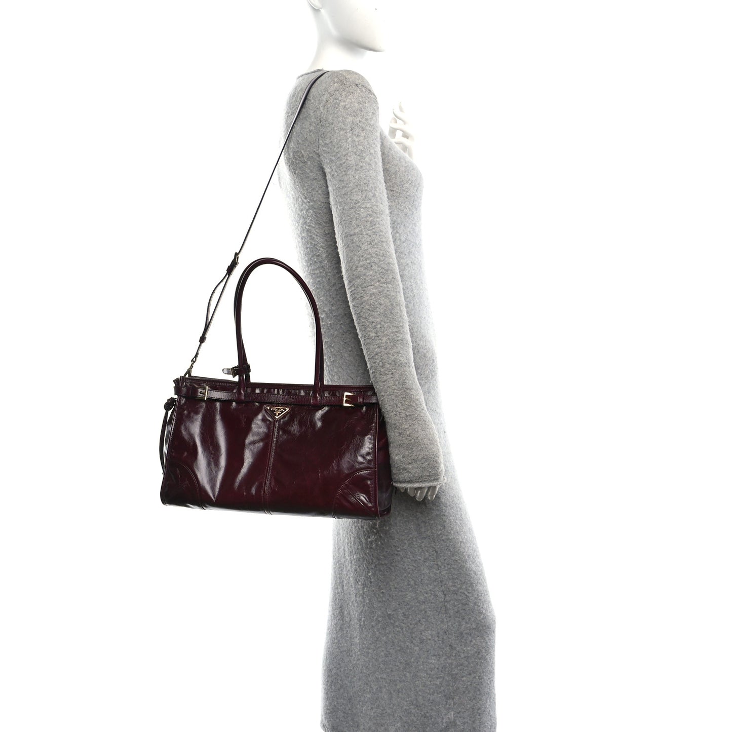 Glossy Calfskin Triangle Large Bonnie Shoulder Bag Bordeaux