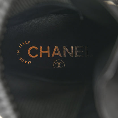Chanel Calfskin Knit Lace Up Combat Boots 39 Black 7 of 9