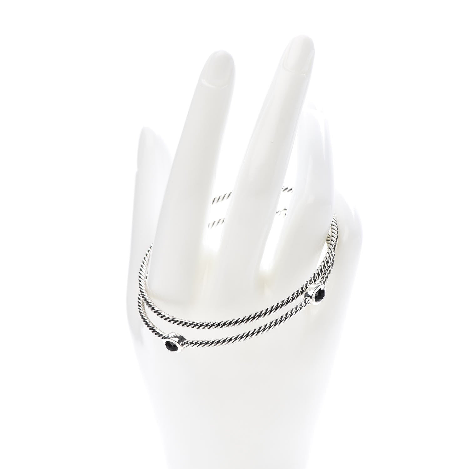 David Yurman Sterling Silver Black Onyx Color Classics Bangle Bracelet Set of 2 2 of 4