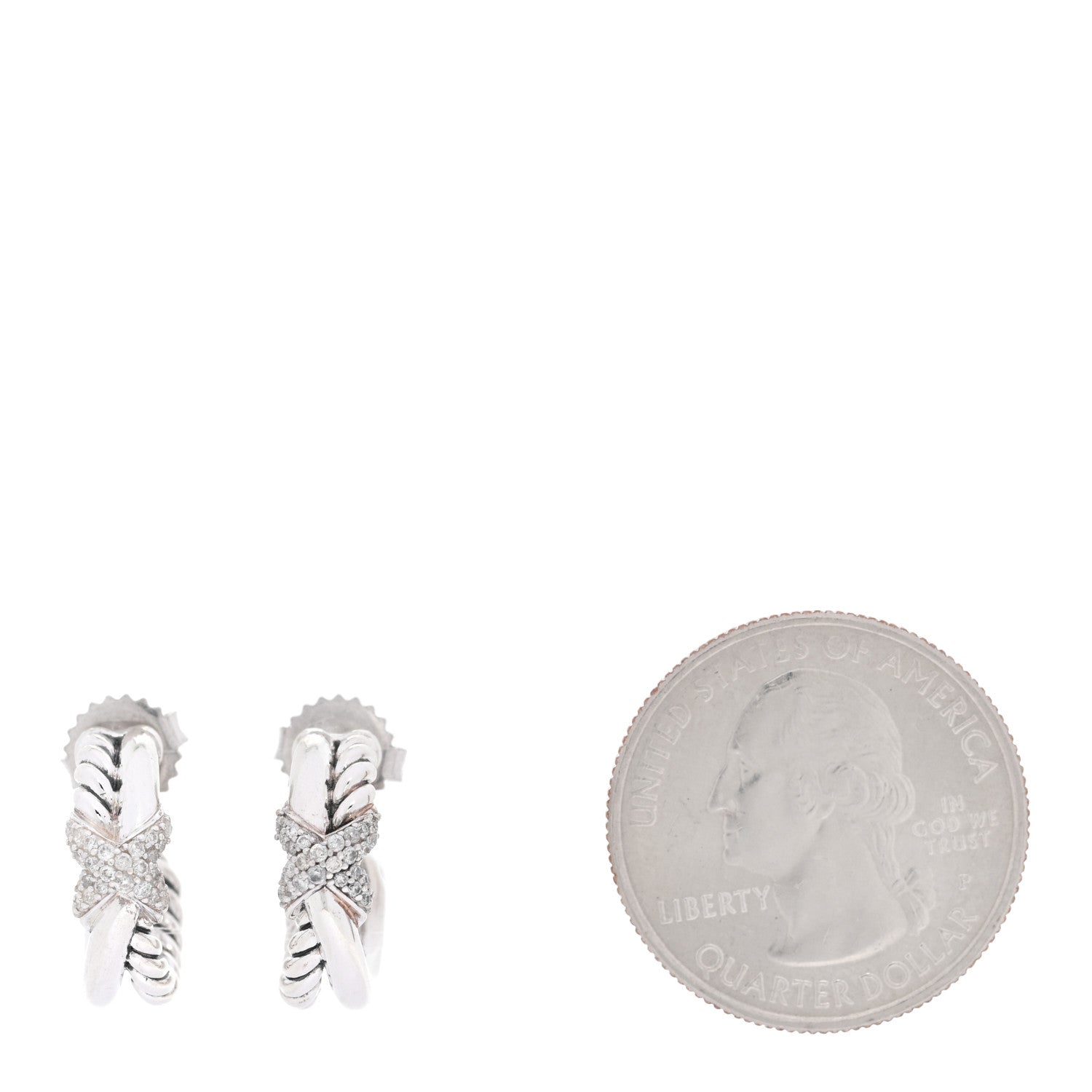 David Yurman Sterling Silver Diamond Cable Classics X Hoop Earrings 2 of 4