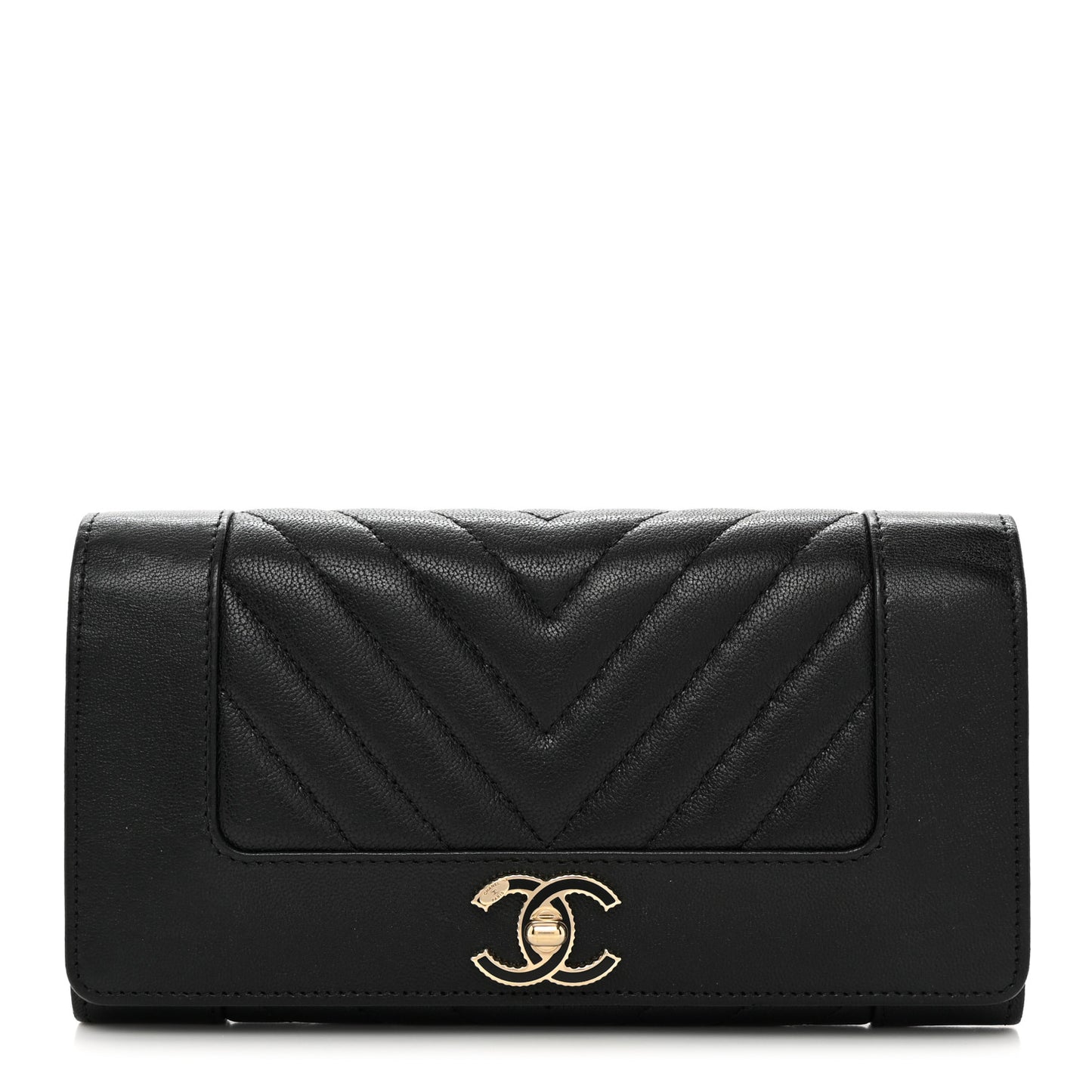 Sheepskin Chevron Quilted Mademoiselle Vintage Flap Wallet Black