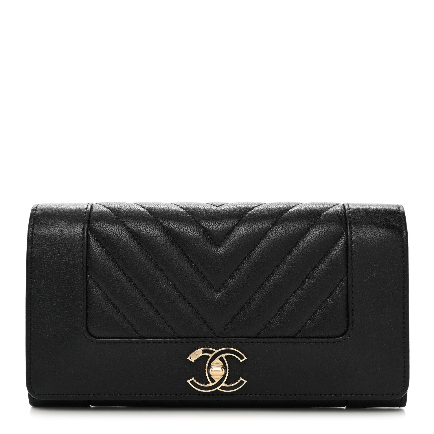 Chanel Sheepskin Chevron Quilted Mademoiselle Vintage Flap Wallet Black 1 of 9