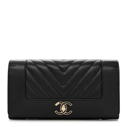 Chanel Sheepskin Chevron Quilted Mademoiselle Vintage Flap Wallet Black 1 of 9