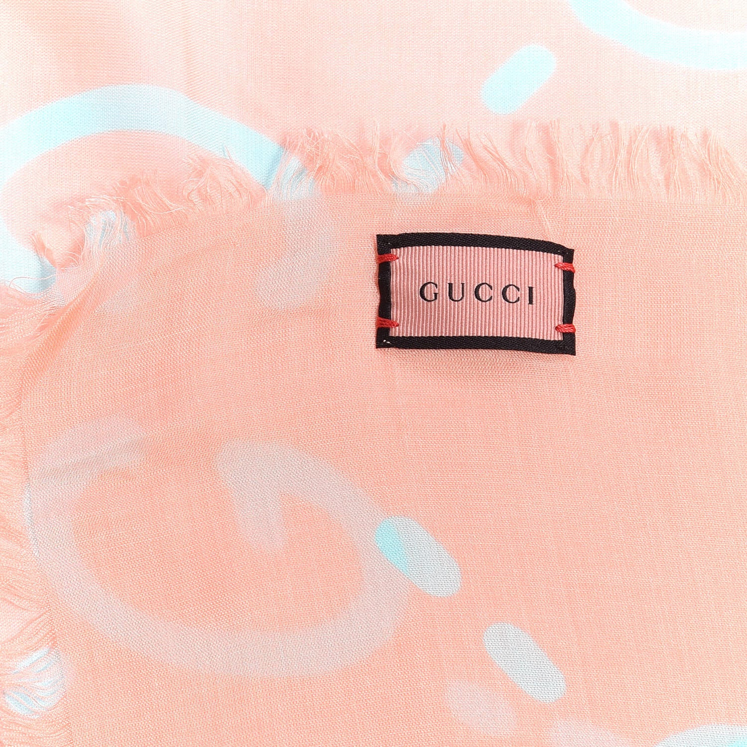 Gucci Modal Silk GG Writers Fringe Shawl Old Rose Sky Blue 4 of 4