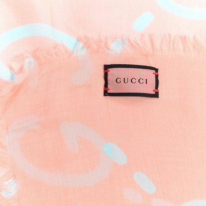 Gucci Modal Silk GG Writers Fringe Shawl Old Rose Sky Blue 4 of 4