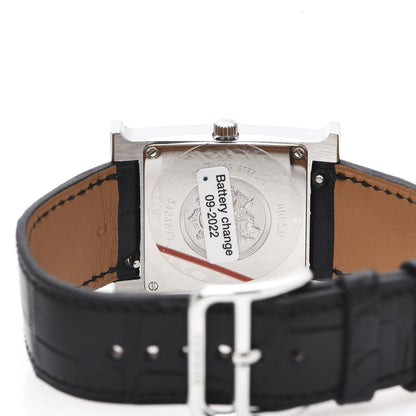 Hermes Stainless Steel Alligator Diamond Bezel Mother of Pearl 26mm Heure H Hour Quartz Watch Noir 4 of 9