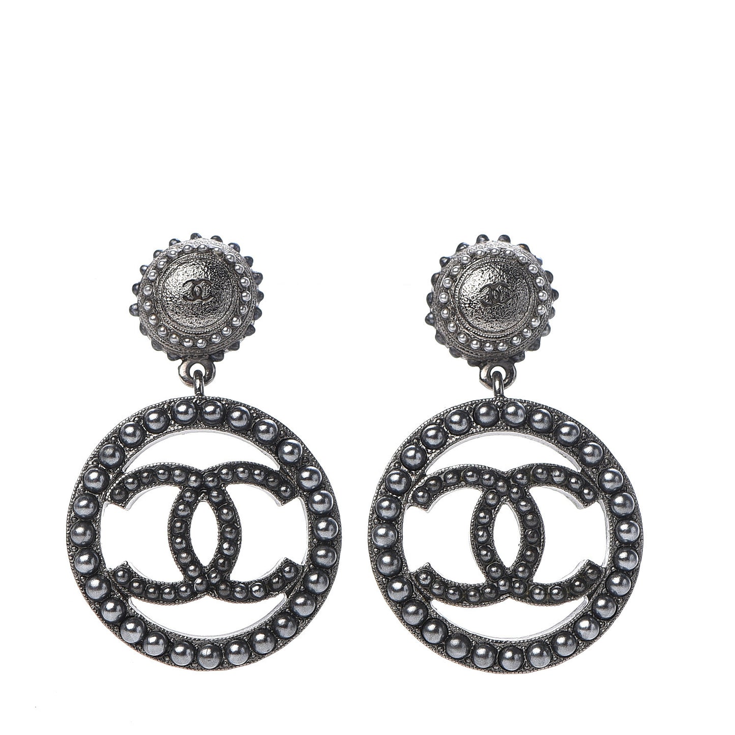 Ruthenium Beaded CC Drop Earrings Dark Grey