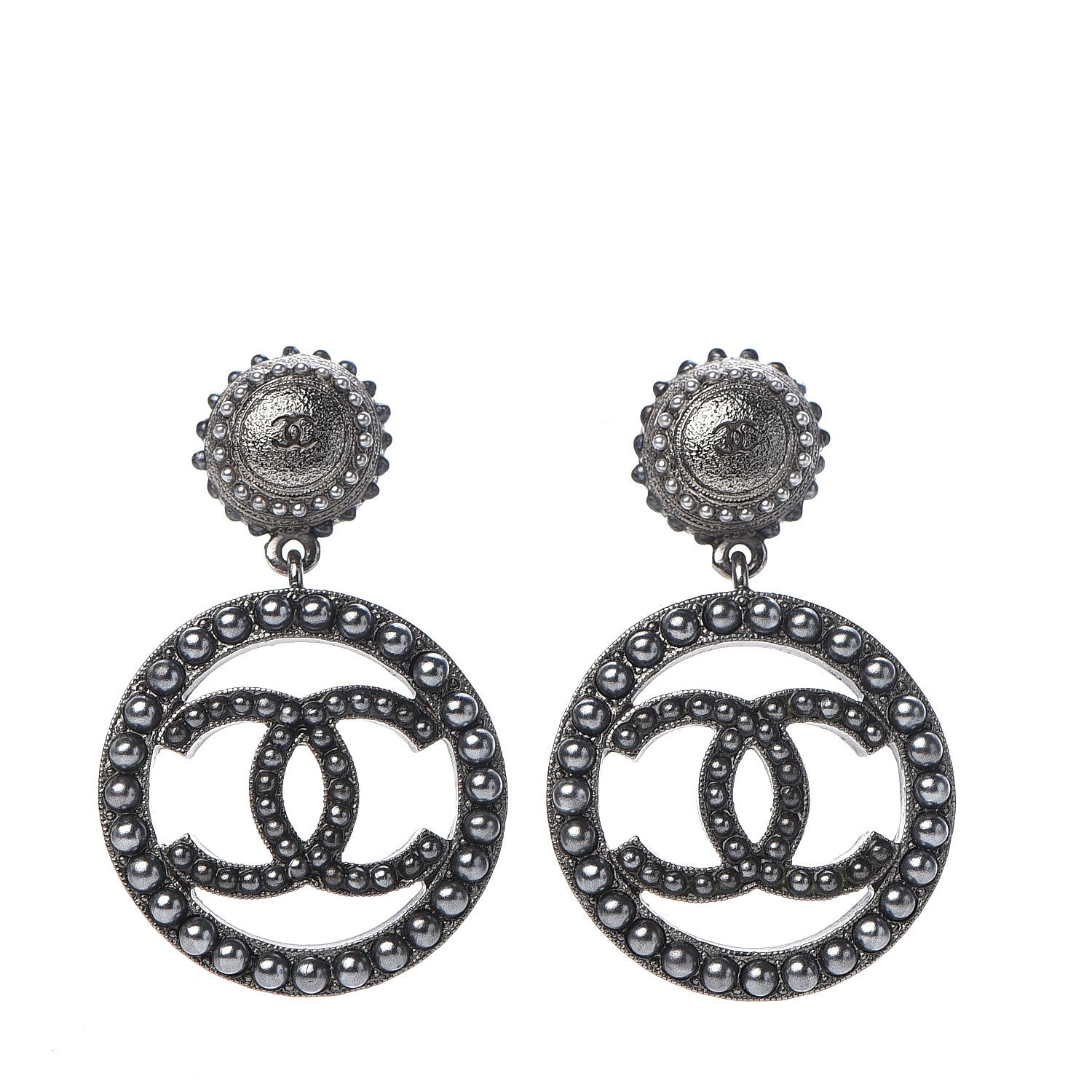 Chanel Ruthenium Beaded CC Drop Earrings Dark Grey 1 of 4