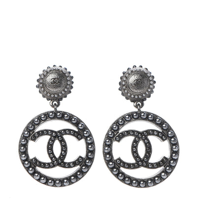 Chanel Ruthenium Beaded CC Drop Earrings Dark Grey 1 of 4