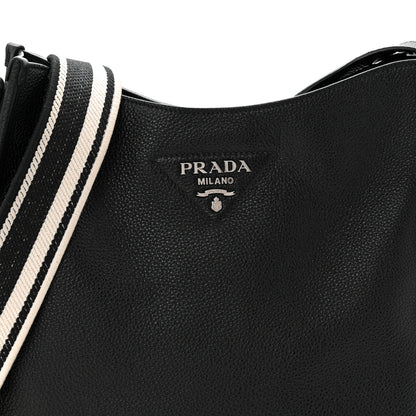 Prada Vitello Daino Soft Hobo Messenger Bag Black 8 of 11