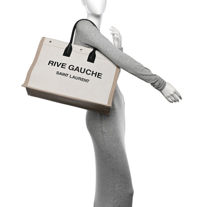 Saint Laurent Linen Calfskin Rive Gauche Tote Optic White 2 of 10