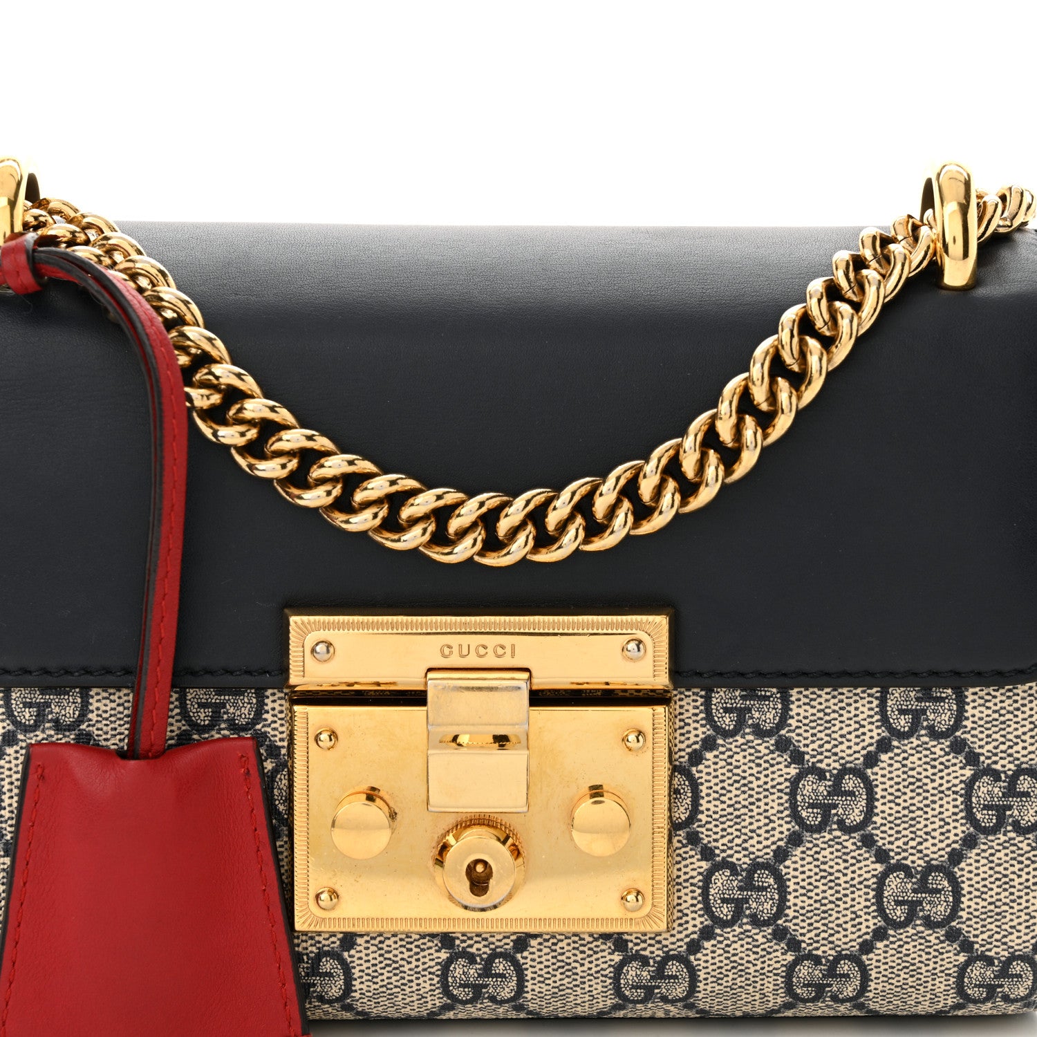 Gucci GG Supreme Monogram Moon Calfskin Small Padlock Shoulder Bag Beige Blue Mystic White Hibiscus Red 8 of 13