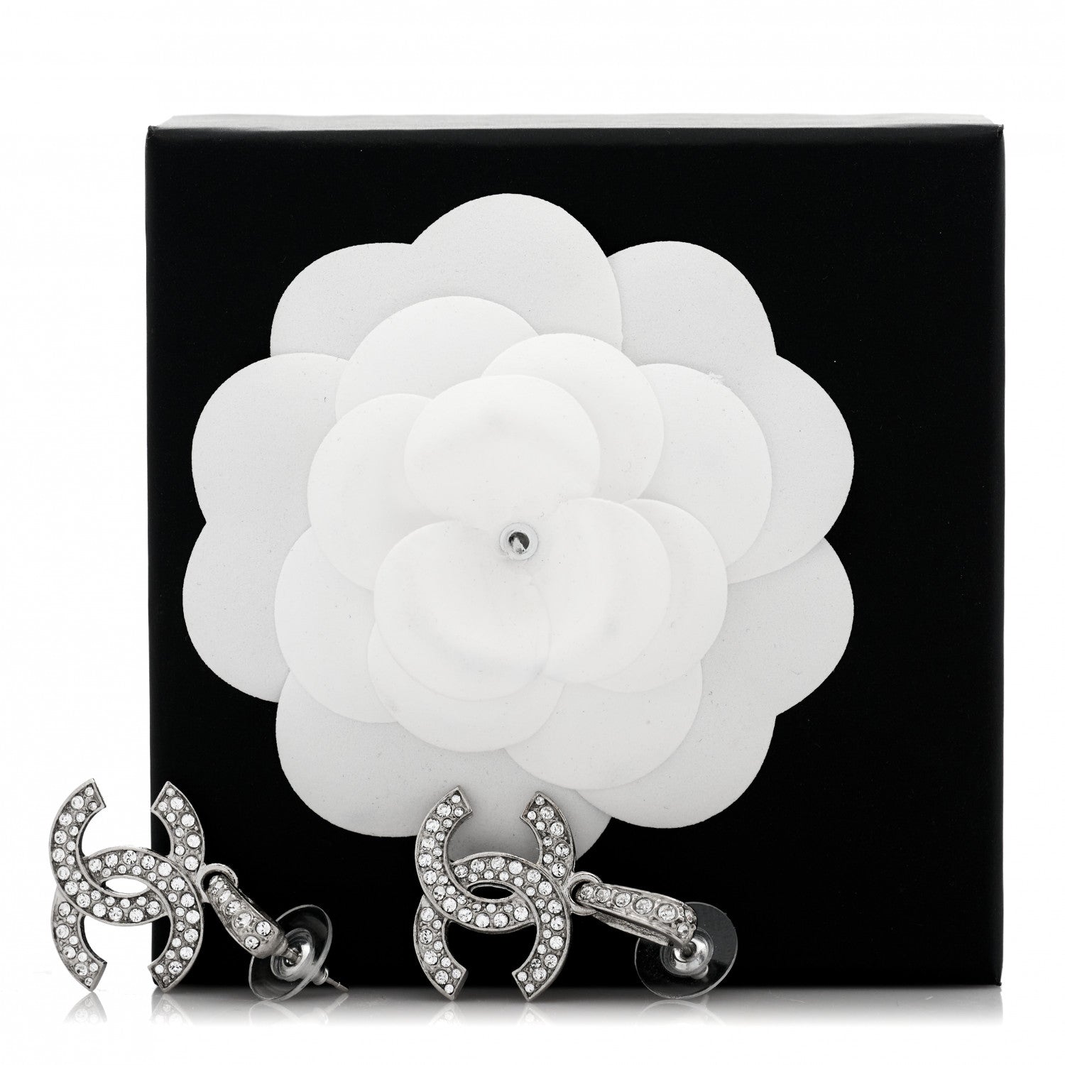 Chanel Crystal Palais Garnier CC Drop Earrings Silver 5 of 5