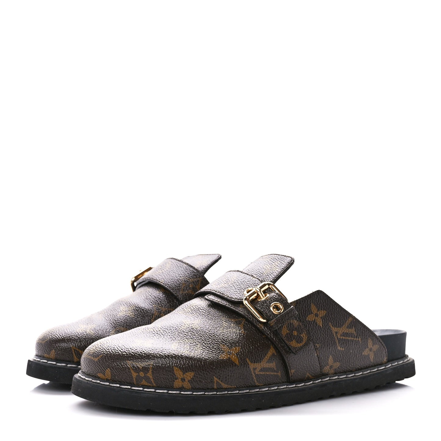 Patent Monogram Womens Cosy Flat Comfort Clog Mules 39 Brown