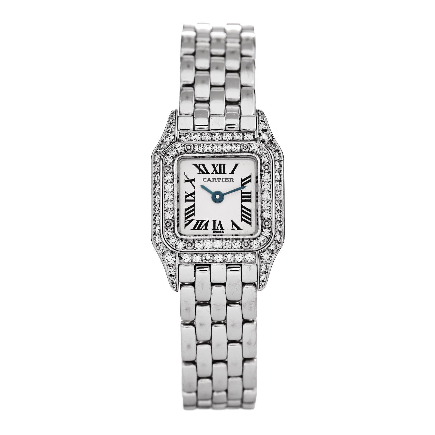 Cartier 18K White Gold Diamond Bezel 17mm Double Row Panthere Quartz Watch 1 of 5