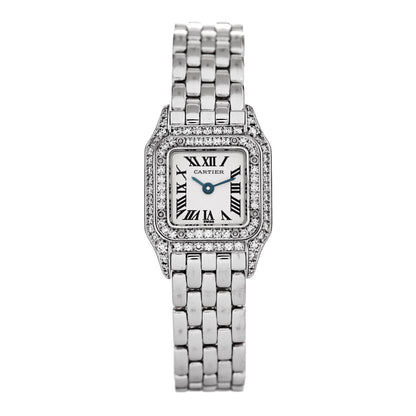 Cartier 18K White Gold Diamond Bezel 17mm Double Row Panthere Quartz Watch 1 of 5