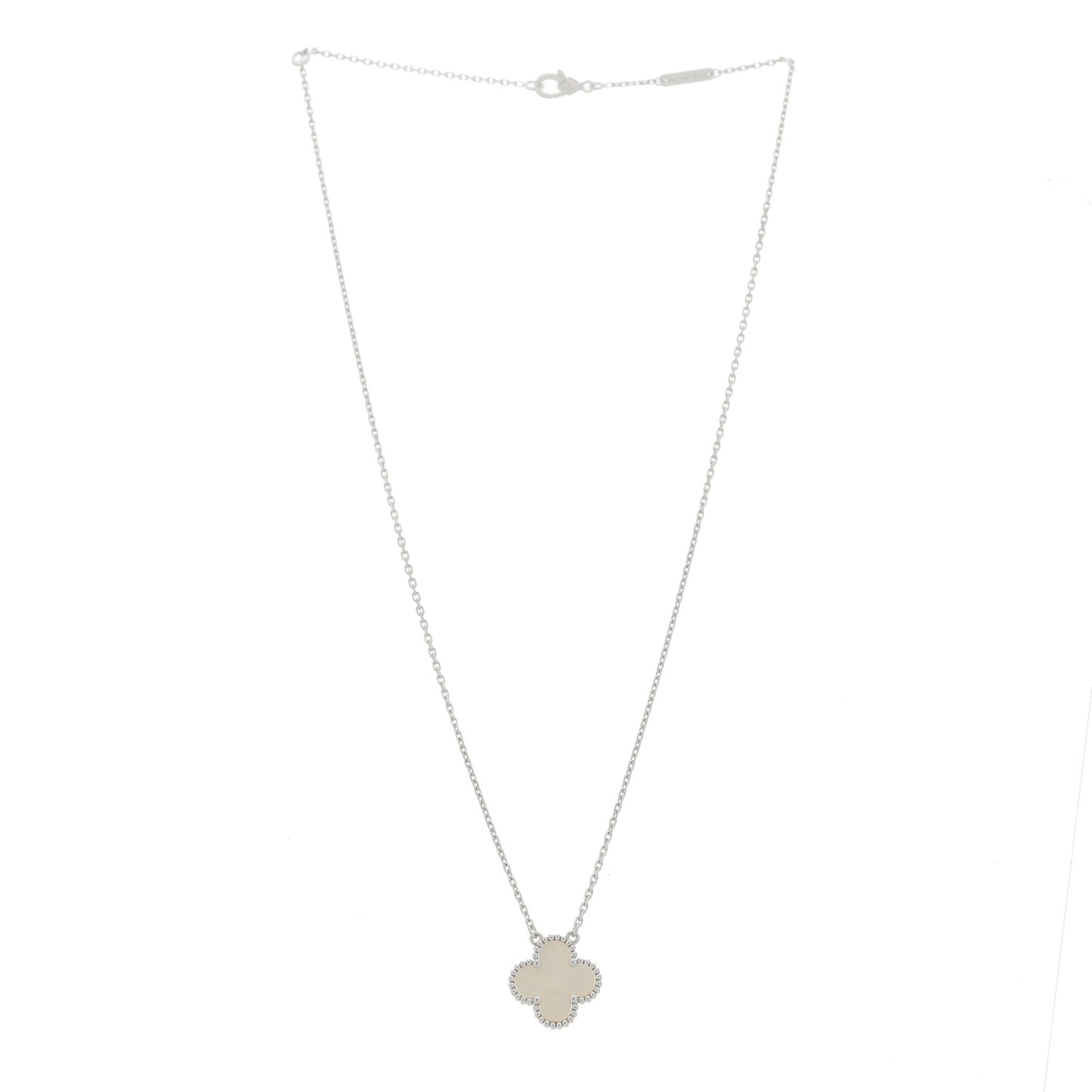18K White Gold Mother of Pearl Vintage Alhambra Pendant Necklace