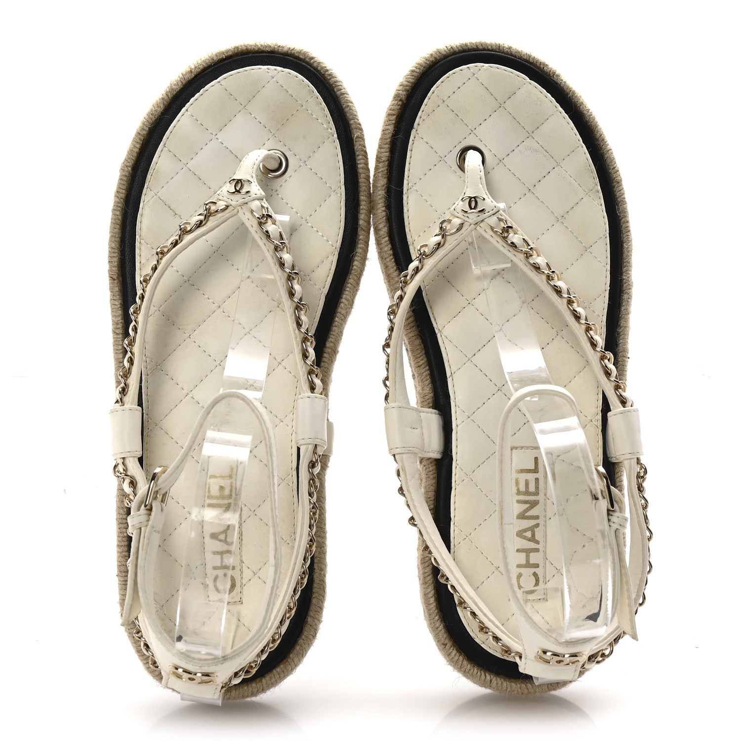 Chanel Lambskin Chain CC Thong Espadrille Sandals 41 White 2 of 10