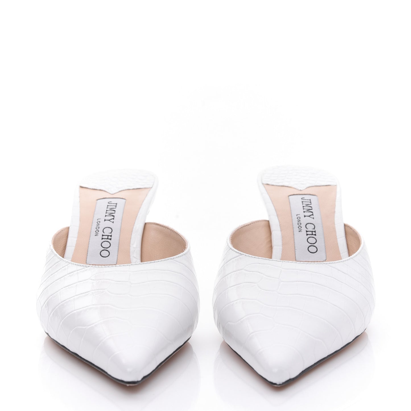 Calfskin Crocodile Embossed Rav 65 Mule Pumps 38 Latte