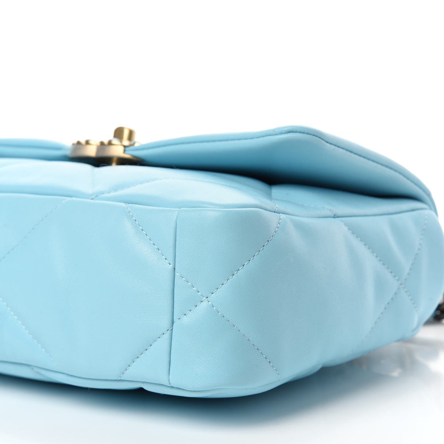Shiny Lambskin Quilted Medium Chanel 19 Flap Light Blue