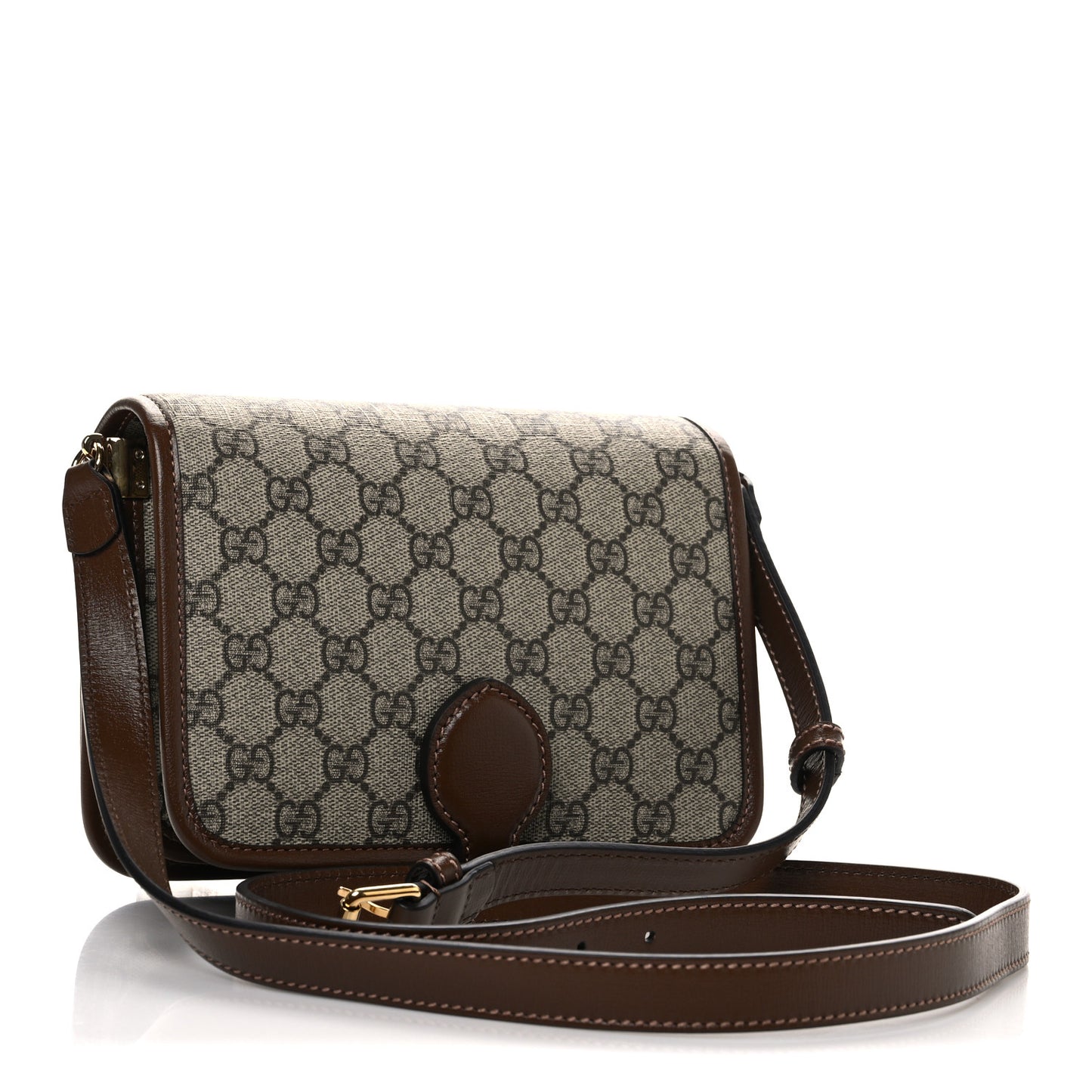 GG Supreme Monogram Azalea Calfskin Mini Retro Interlocking G Flap Shoulder Bag Beige Ebony Brown Sugar