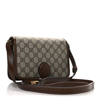 Gucci GG Supreme Monogram Azalea Calfskin Mini Retro Interlocking G Flap Shoulder Bag Beige Ebony Brown Sugar 3 of 11