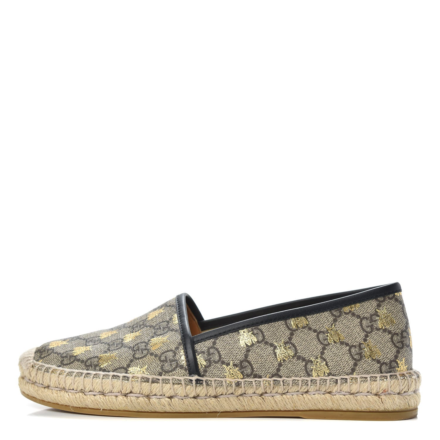 Gucci GG Supreme Monogram Bees Espadrille Flats 38.5 Beige Ebony Oro Black 1 of 11