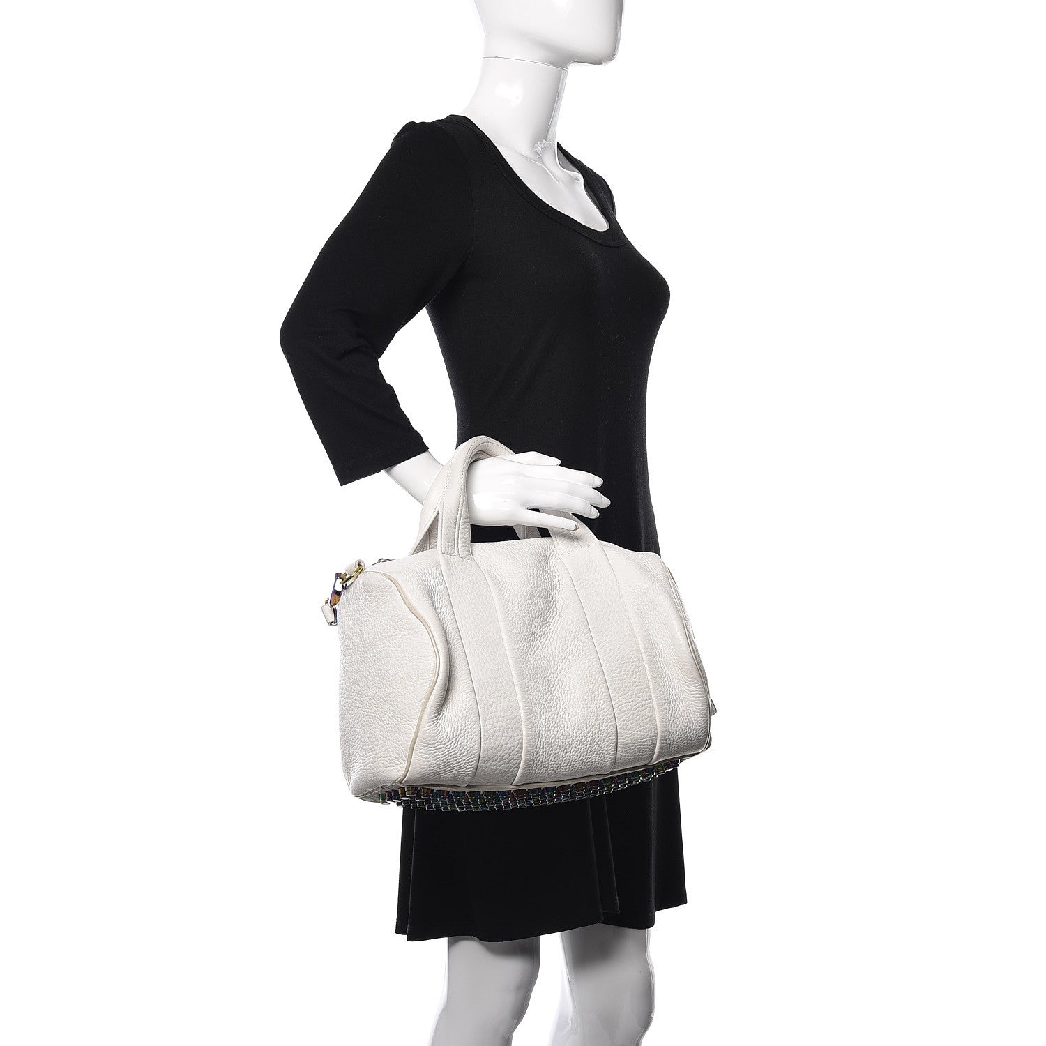Alexander Wang Pebbled Lambskin Rocco Duffel White Iridescent Hardware 2 of 15
