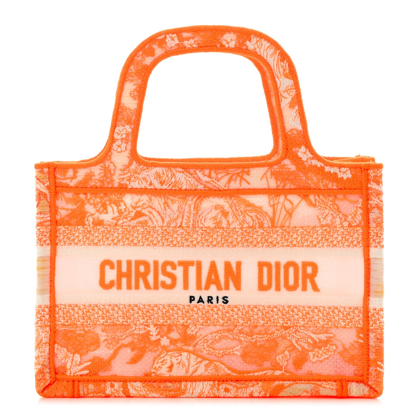 Canvas Embroidered Mini Toile De Jouy Book Tote Orange