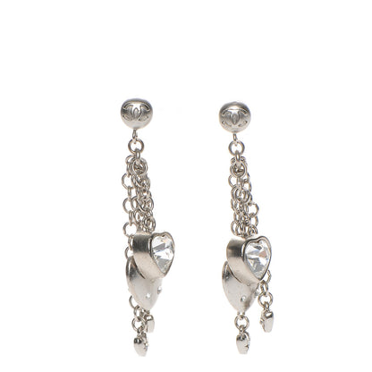Chanel Crystal CC Hearts Dangle Earrings Silver 1 of 5