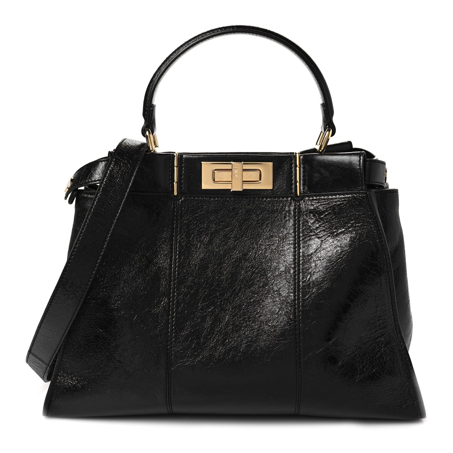 Fendi Agnello Old Shine Medium Peekaboo Iconic Satchel Black 1 of 7