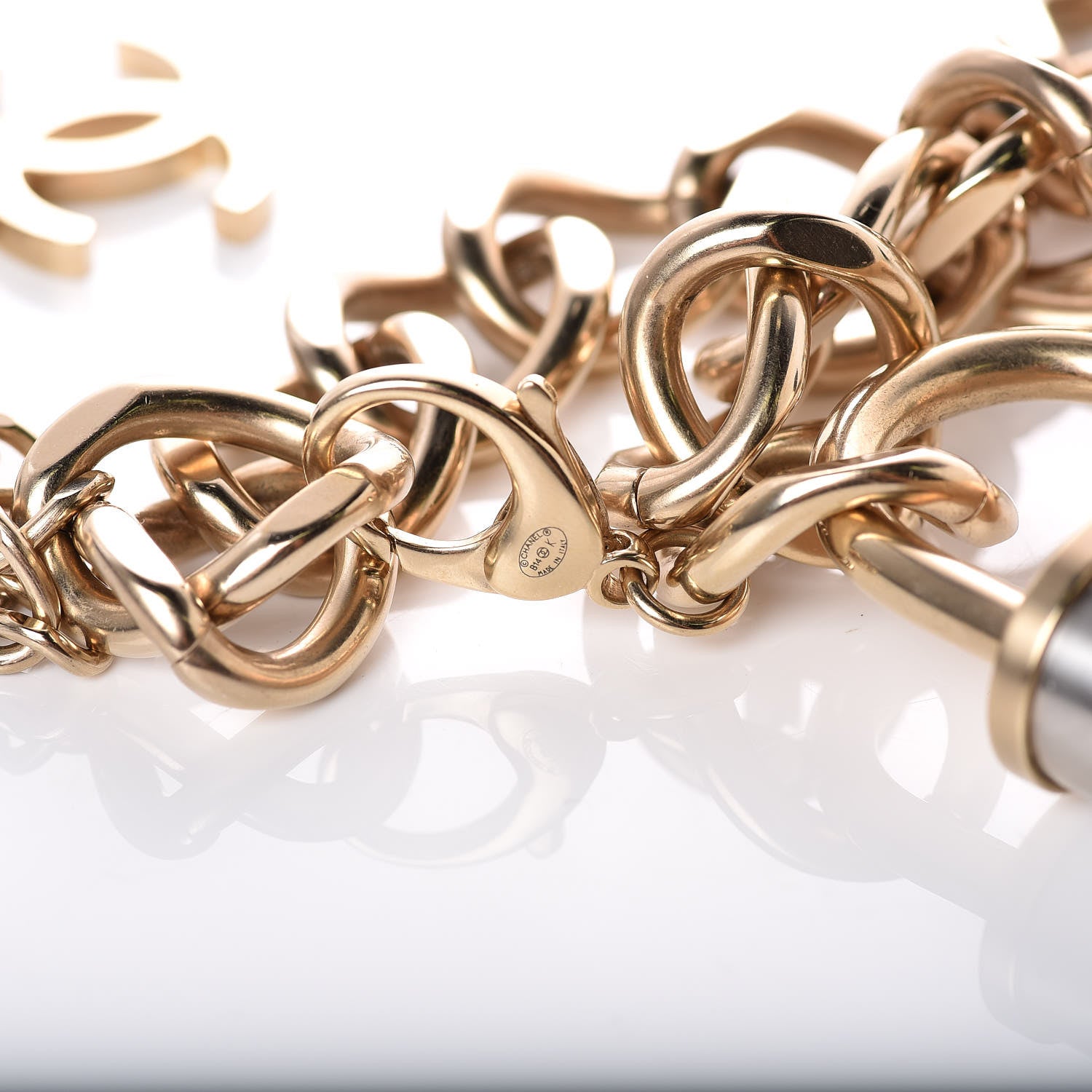 Chanel CC Oversized Padlock Necklace Gold Silver 3 of 5