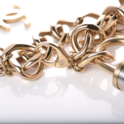Chanel CC Oversized Padlock Necklace Gold Silver 3 of 5